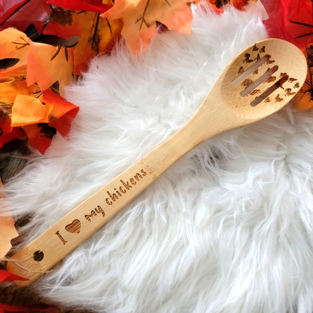 Decor Engraved Wooden Spoon with Chicken Design